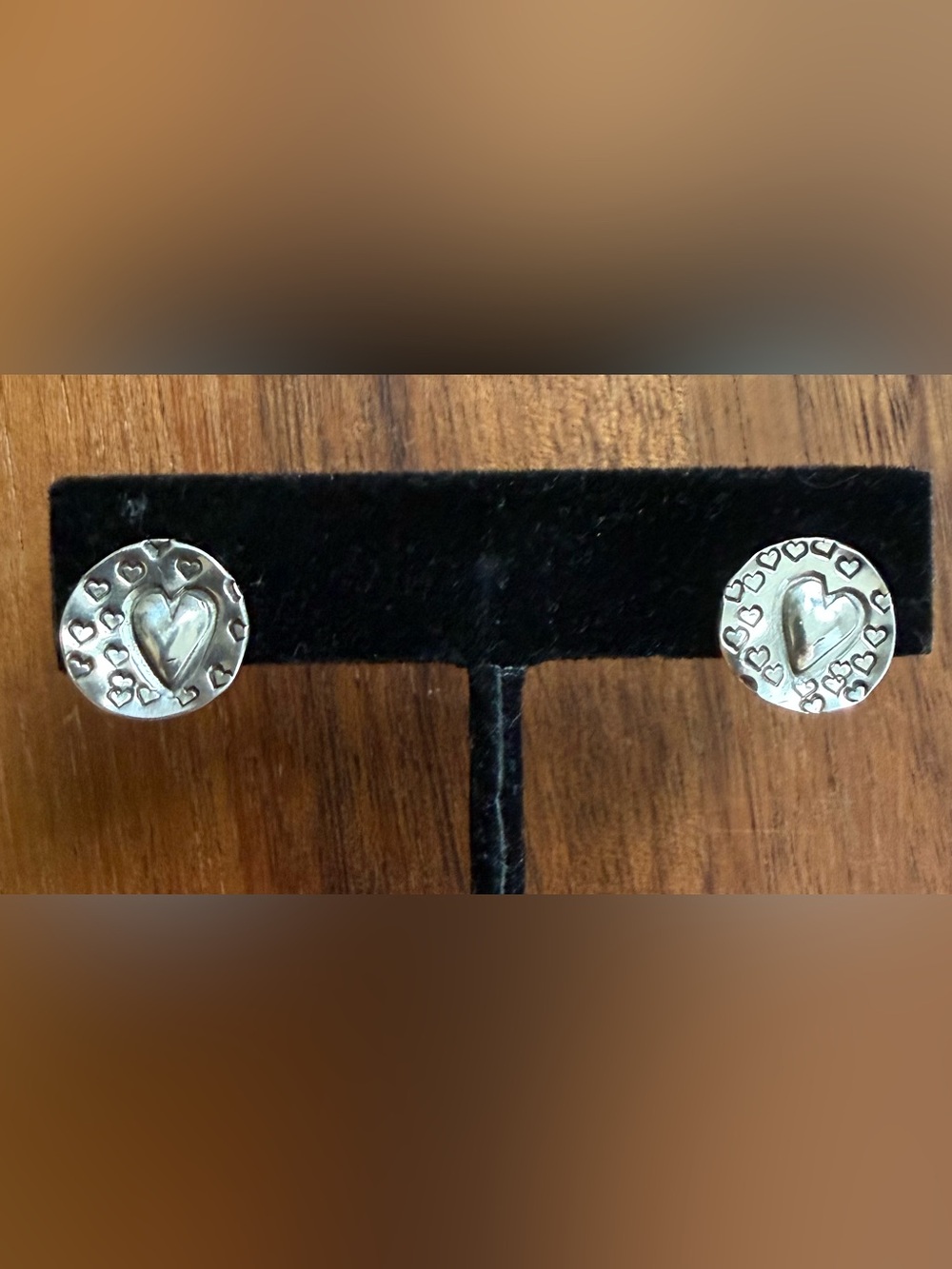 Sterling Silver 925 Stud Earrings Hammered Heart Round